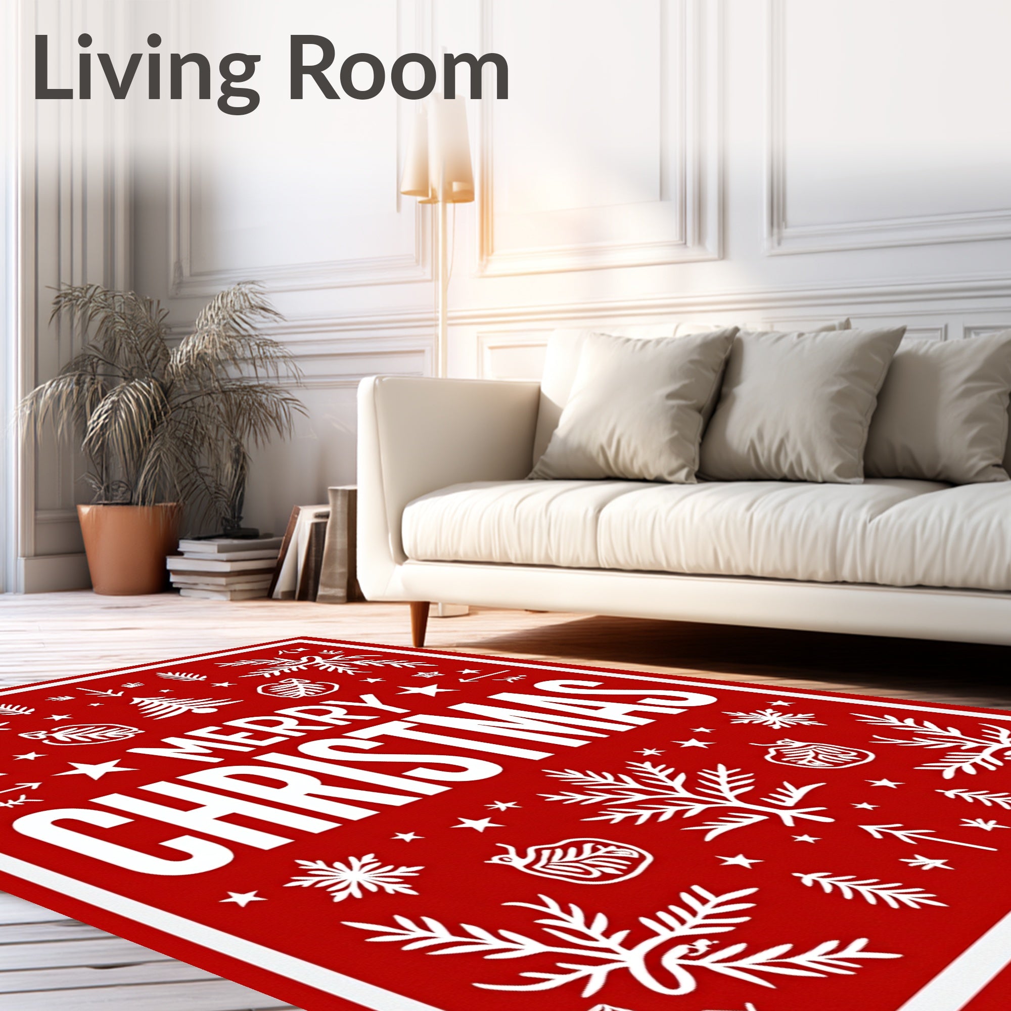 Festive Red Christmas Tree Snowflake Design Rug