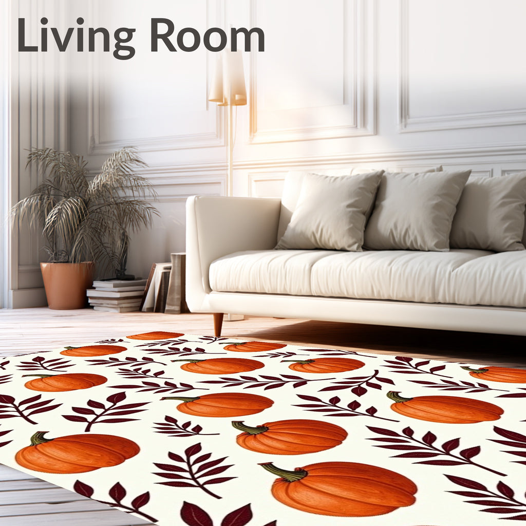 Orange Pumpkin Vine Pattern Rug