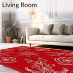 Red White Ornate Floral Scroll Rug