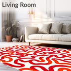 Abstract Red Wavy Lines Pattern Rug