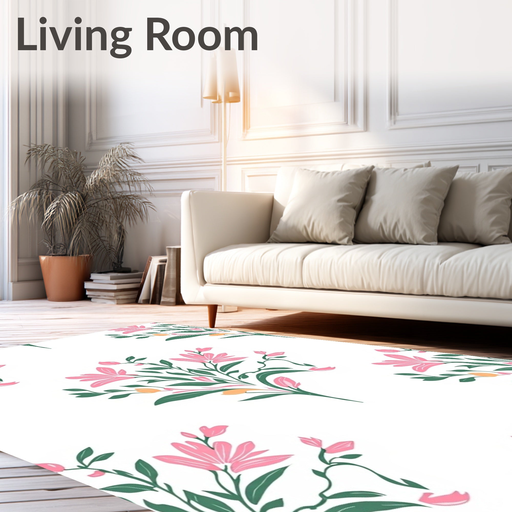 Soft Pink Floral Branches Pattern Rug