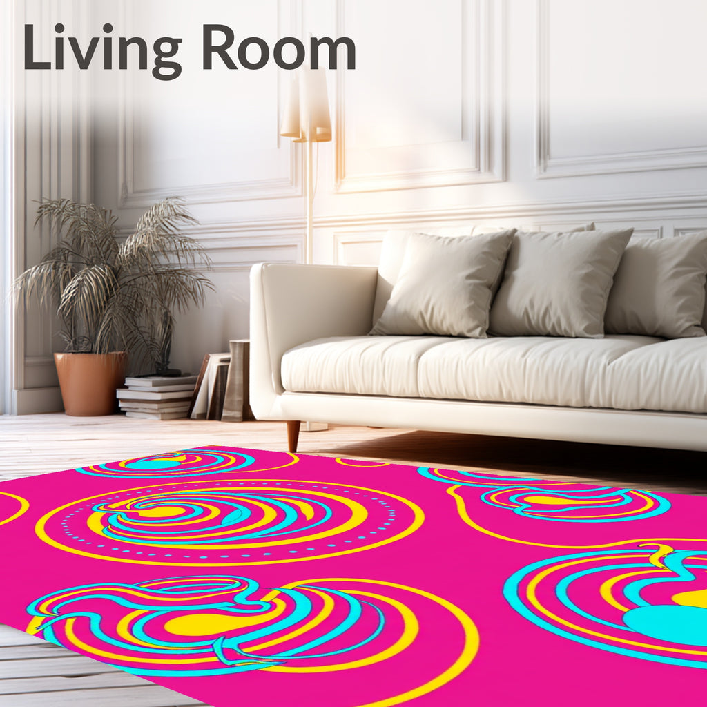 Vivid Pink Swirls With Yellow Blue Accents Rug