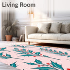 Teal Holly Berry Branches on Pink Rug