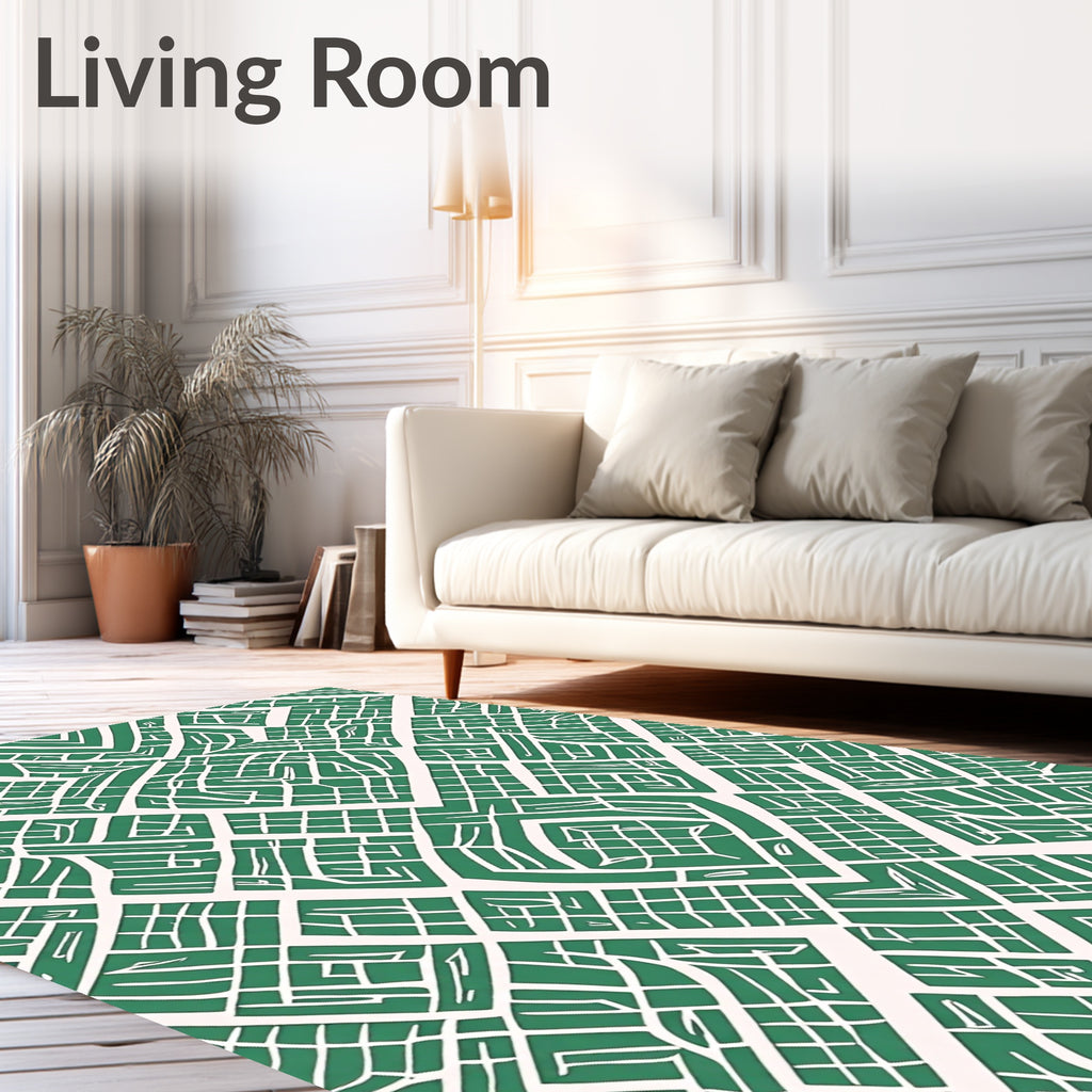 Geometric Green White Labyrinth Pattern Rug