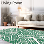 Geometric Green White Labyrinth Pattern Rug
