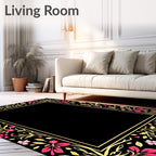 Golden Floral Pink Blossom Border Rug