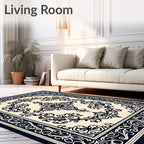 Classic Scrollwork Floral Border Design Rug