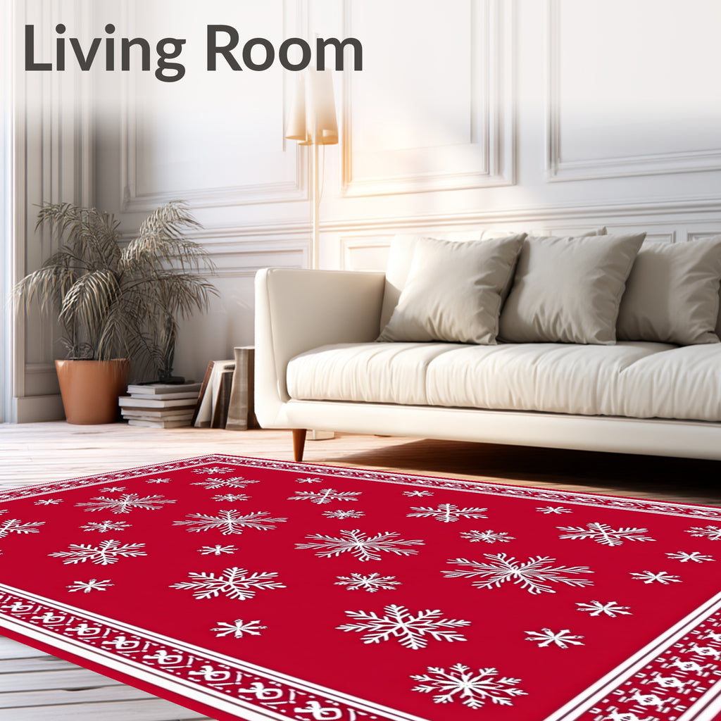 Crimson Snowfall Winter Scene Rug
