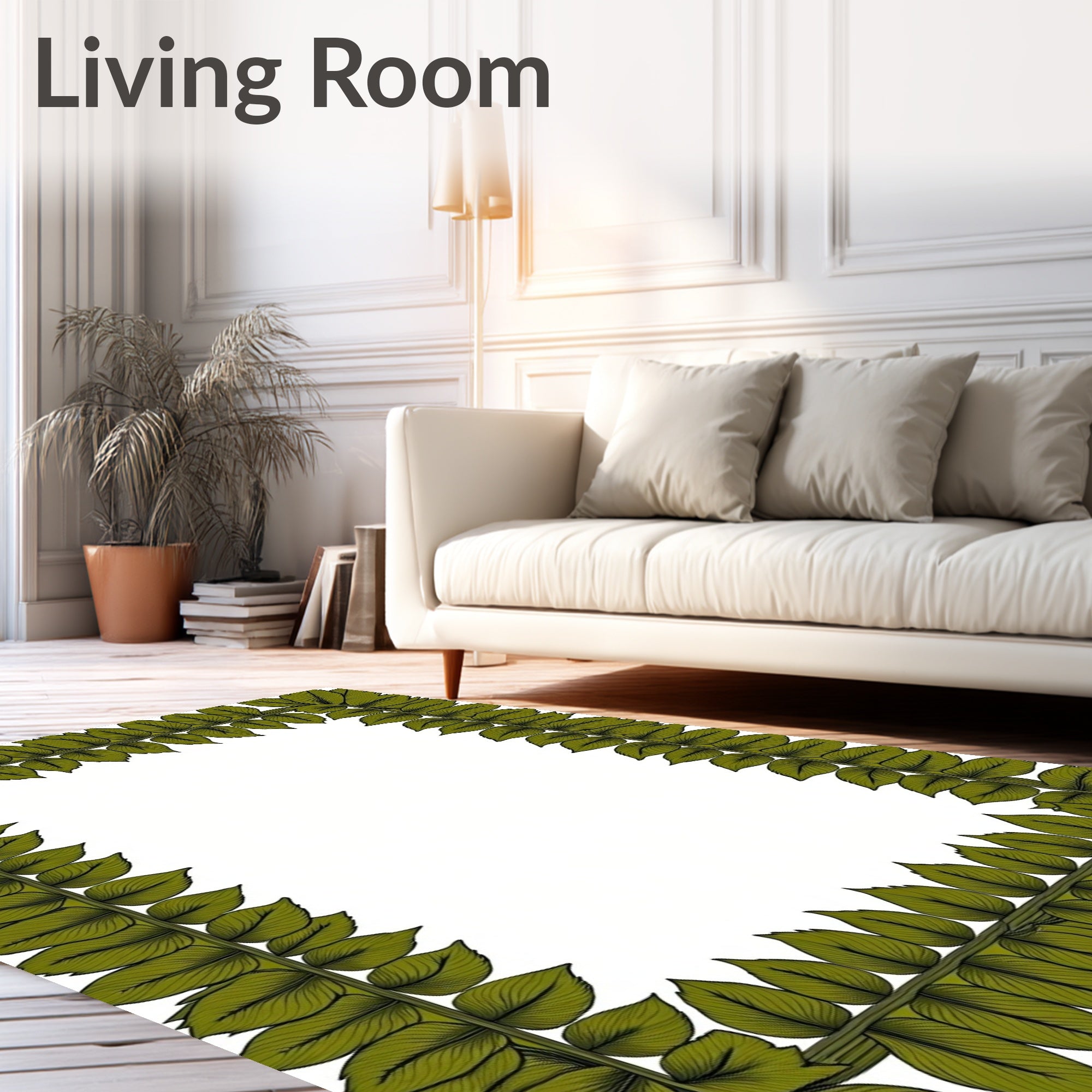 Green Leaf Border Pattern Design Rug