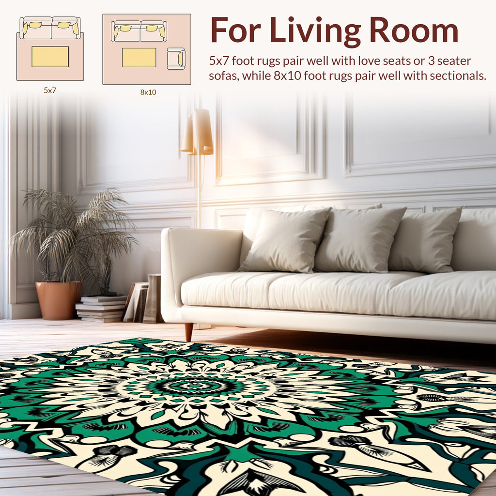 Emerald Green Mandala Pattern Rug