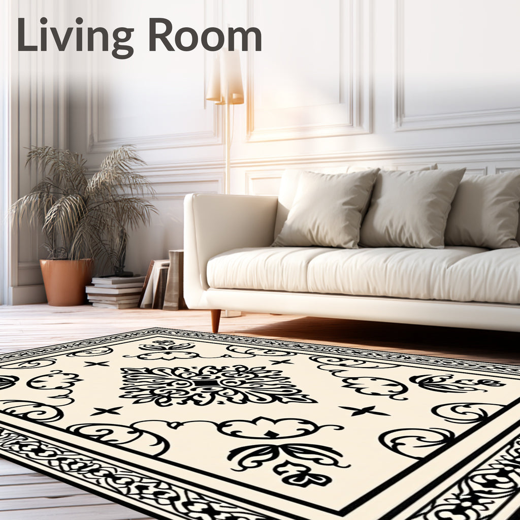 Black Cream Ornate Floral Rug