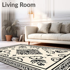 Black Cream Ornate Floral Rug
