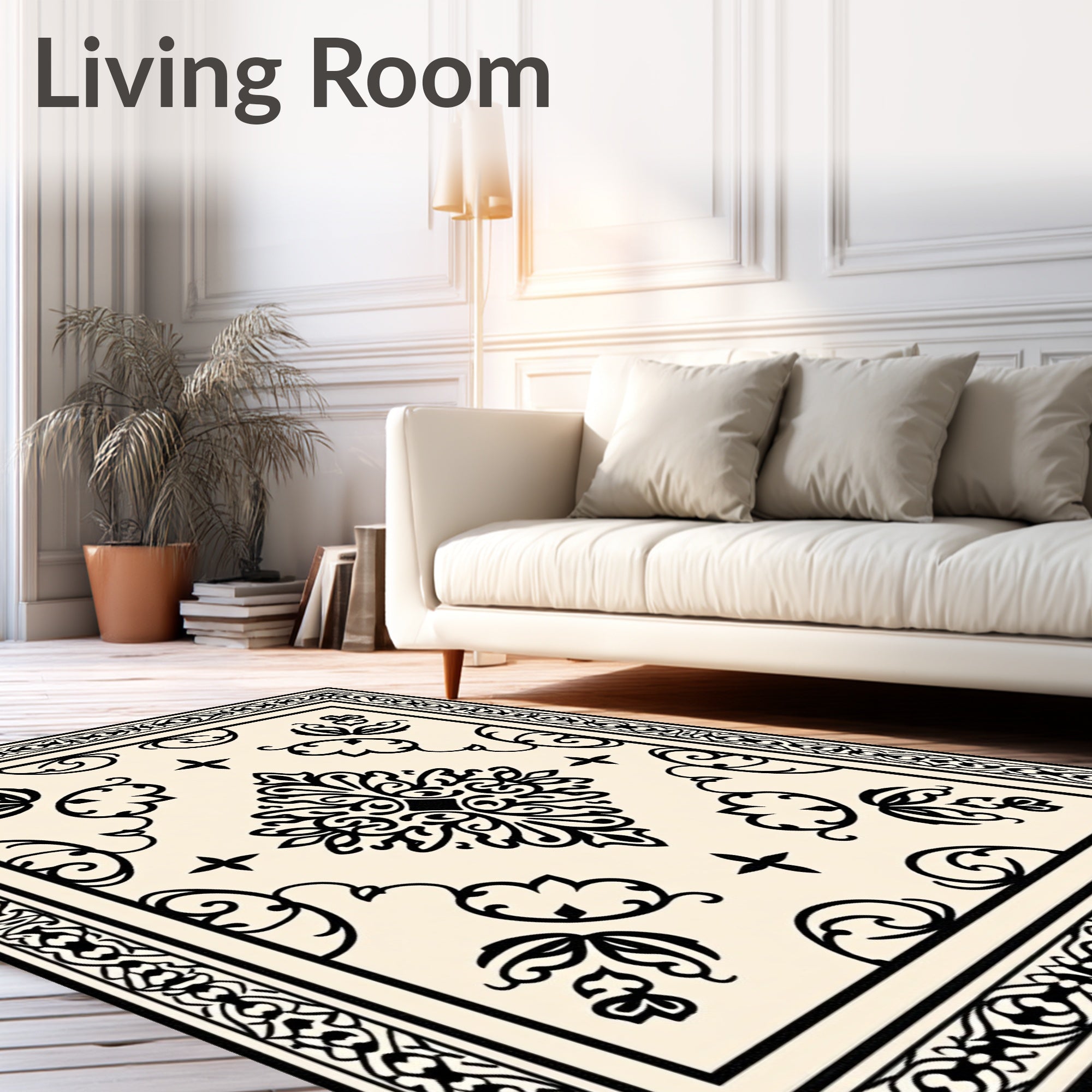 Black Cream Ornate Floral Rug