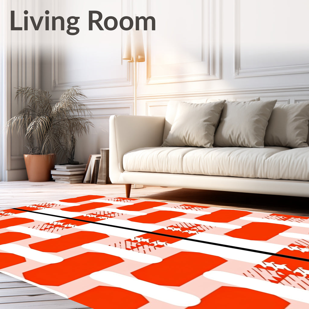 Orange Plaid Rounded Rectangles Design Rug