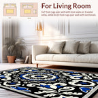 Classic Floral Medallion Black and Blue Rug
