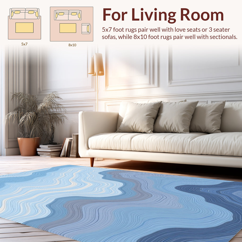 Wavy Blue And White Lines Pattern Rug