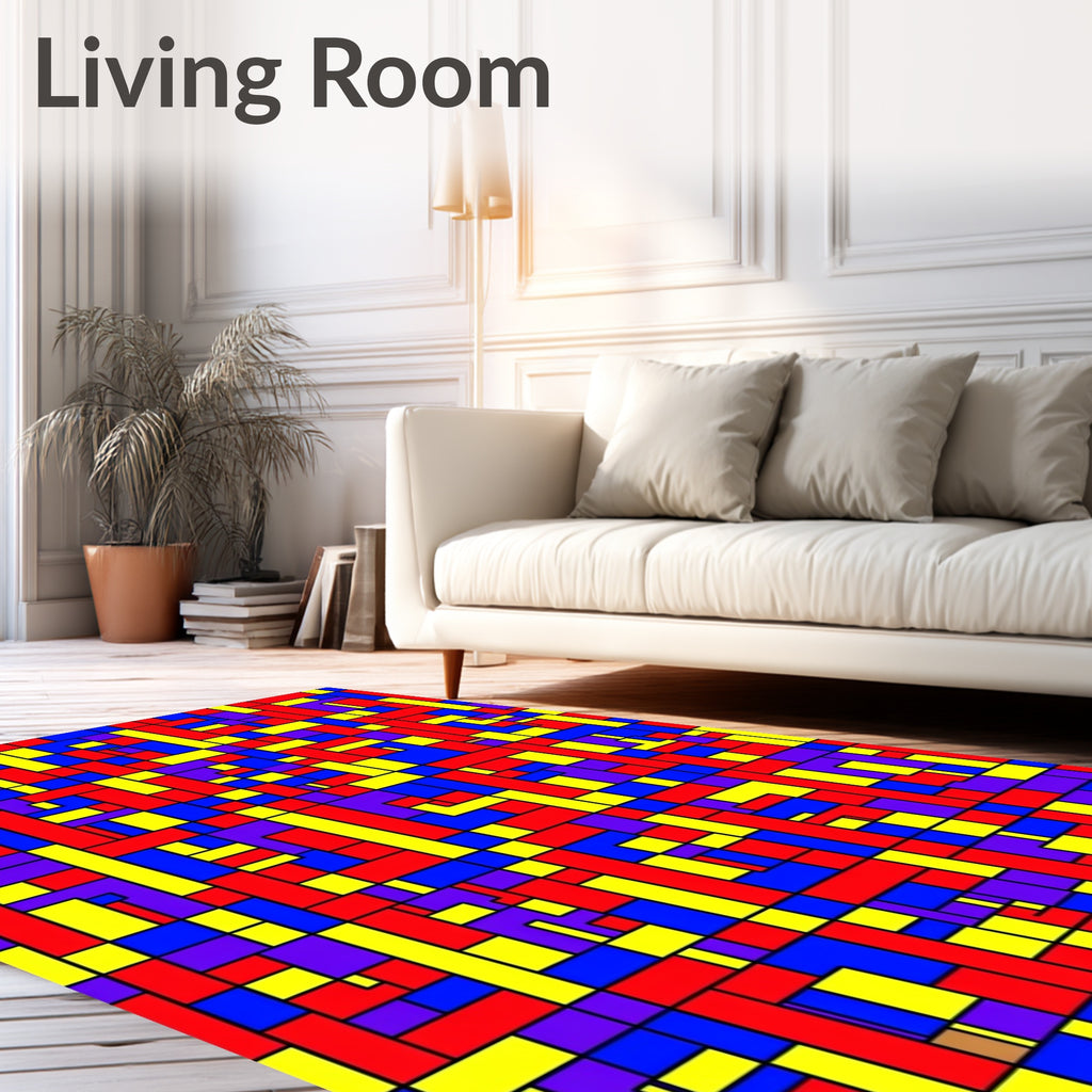 Abstract Red Blue Yellow Geometric Pattern Rug