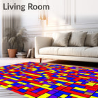 Abstract Red Blue Yellow Geometric Pattern Rug
