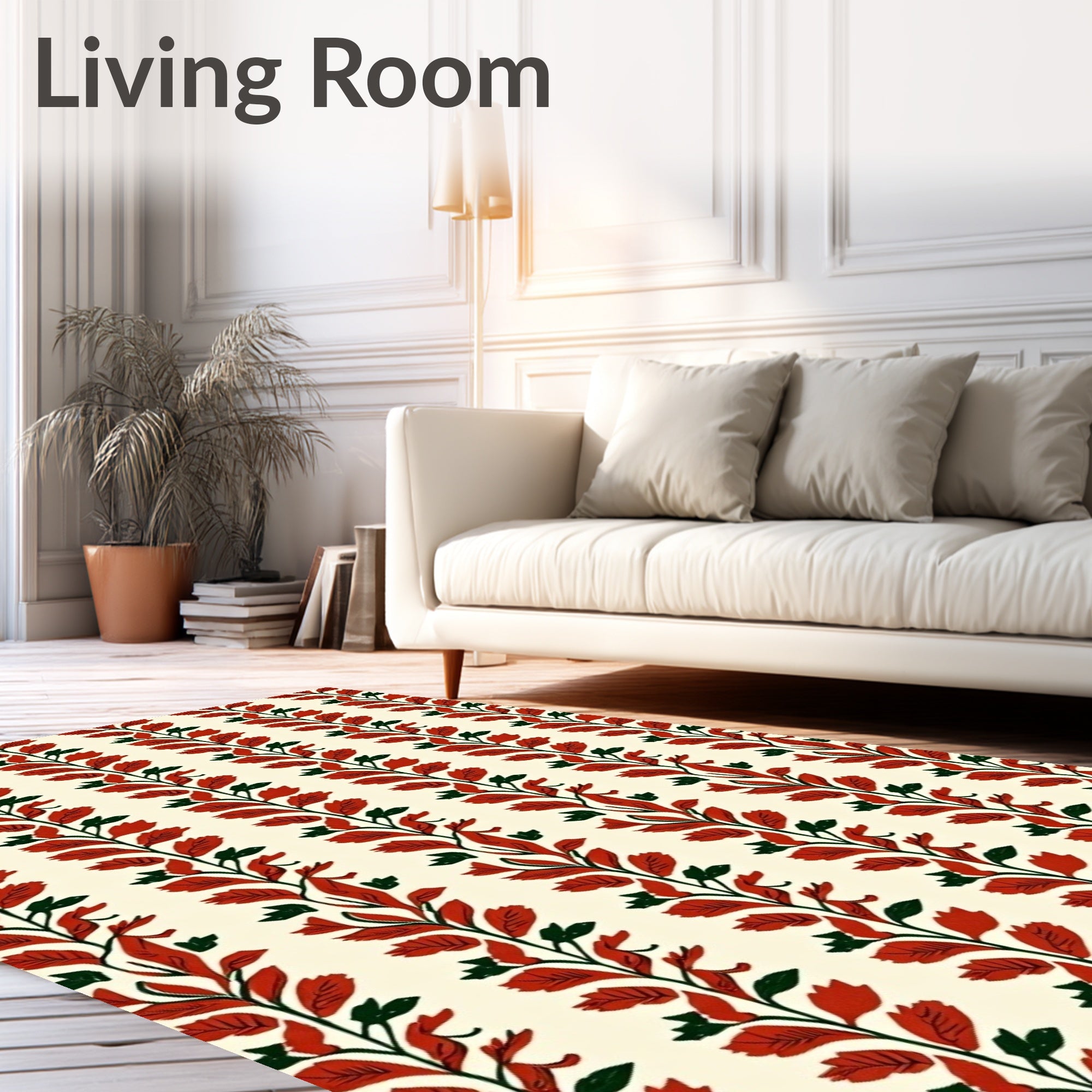 Vertical Leaf Pattern Folk Design Rug