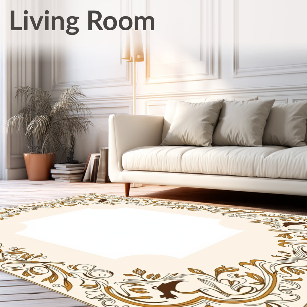 Elegant Floral Scrollwork Detailed Frame Rug