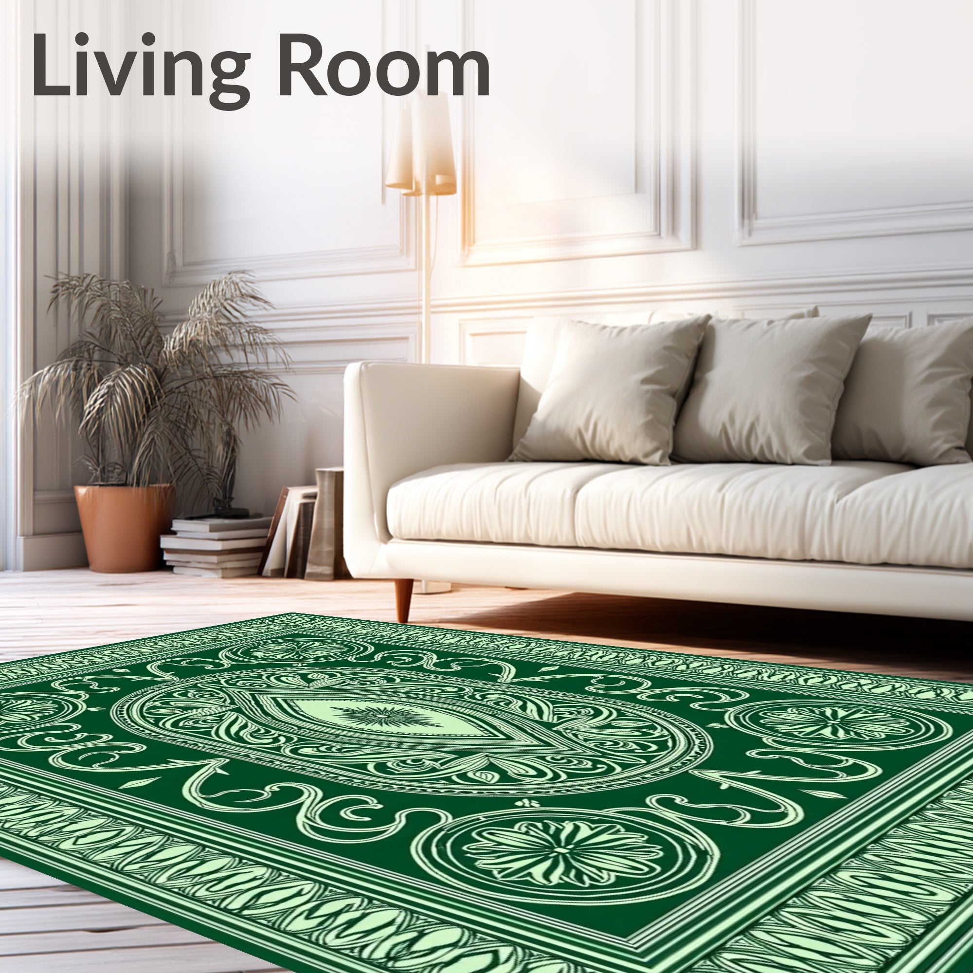 Emerald Green Ornate Floral Medallion Rug