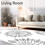 Intricate Black White Starburst Pattern Rug