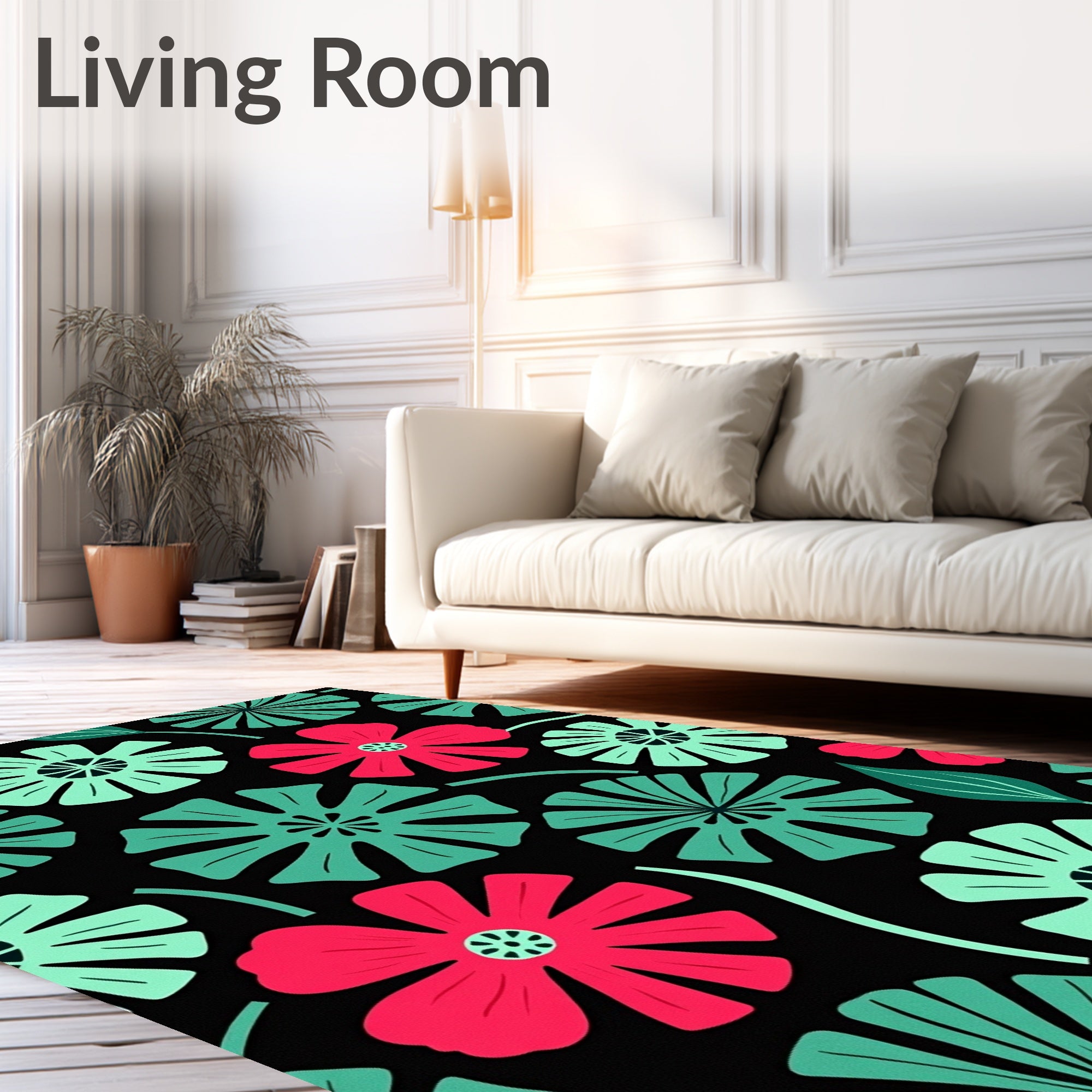 Coral Mint Vintage Floral Medallion Rug