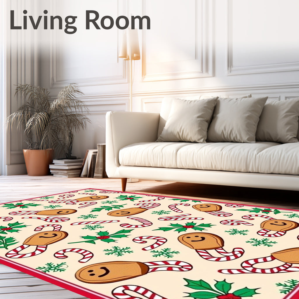 Whimsical Gingerbread Candy Cane Holly Design Rug