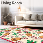 Whimsical Gingerbread Candy Cane Holly Design Rug