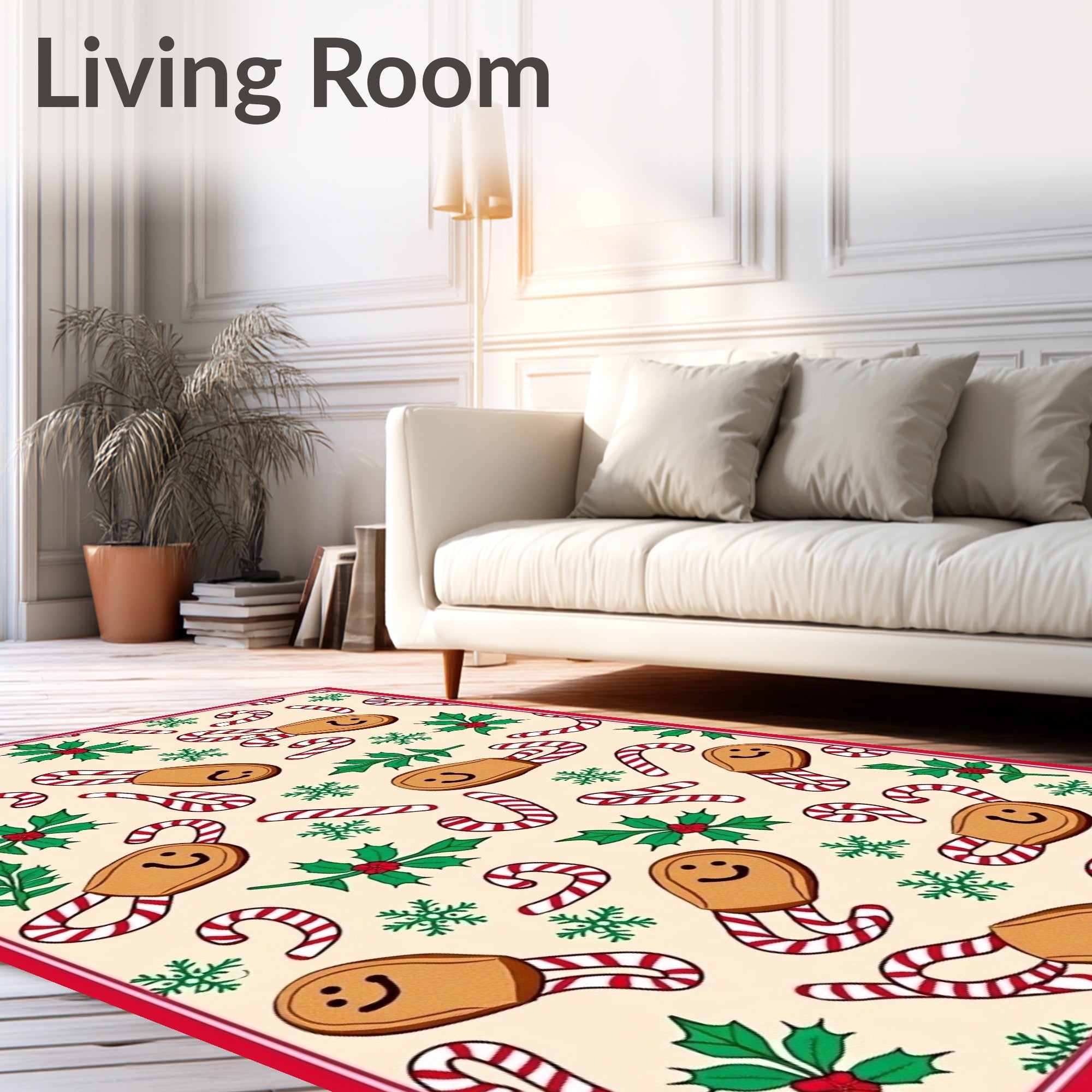 Whimsical Gingerbread Candy Cane Holly Design Rug