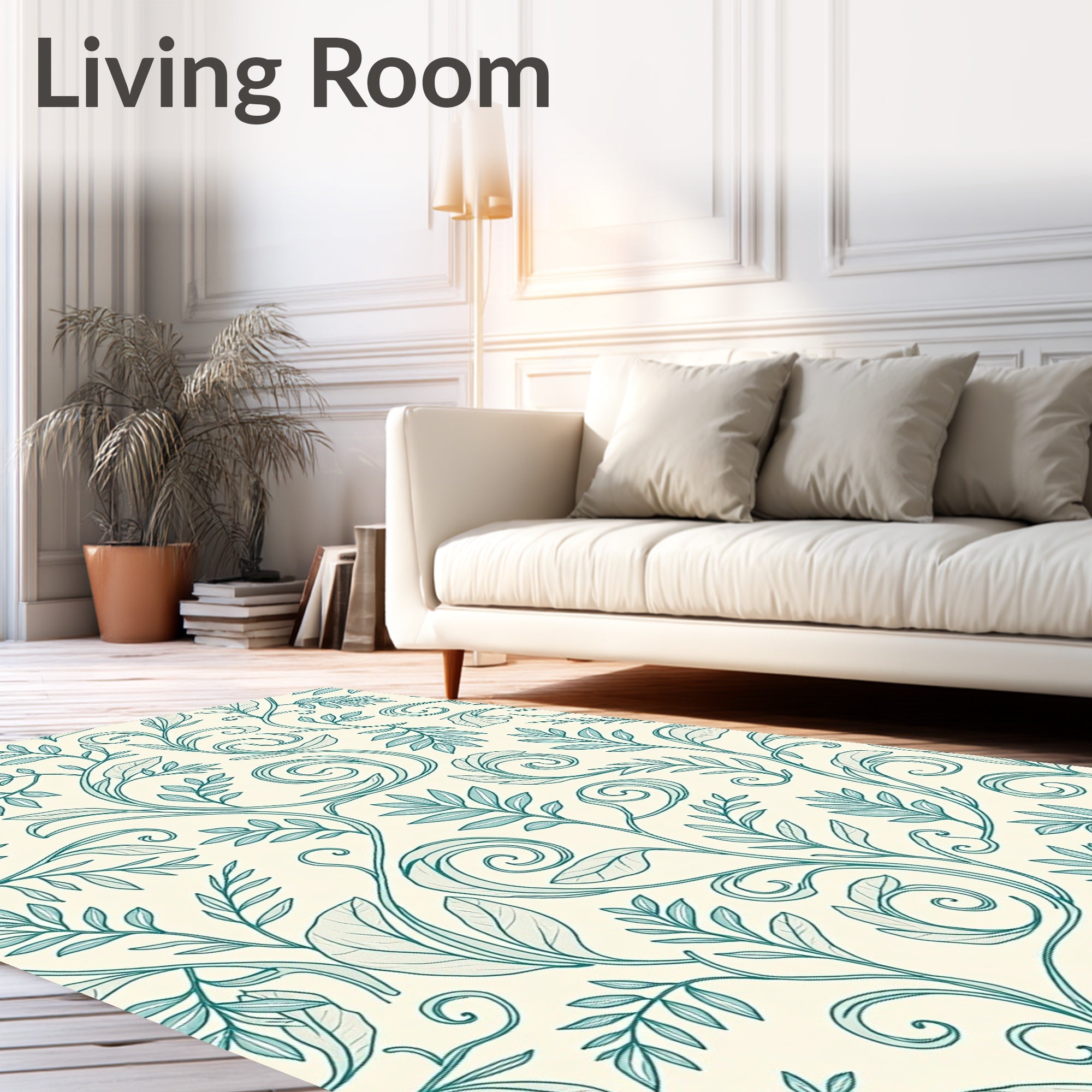 Vintage Teal Leaf Swirl Pattern Rug