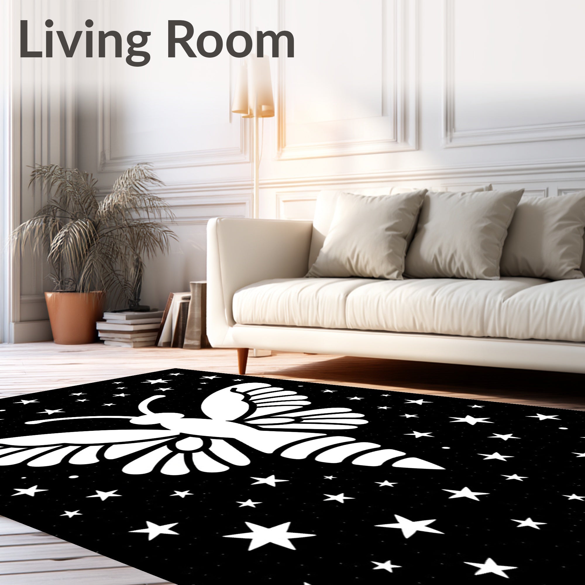 Night Sky Butterfly with Stars Pattern Rug