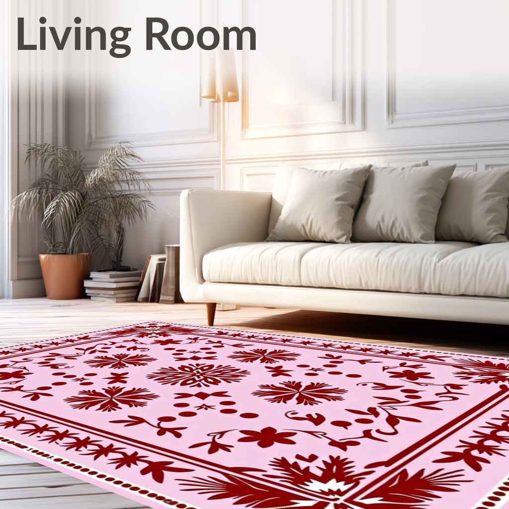 Floral Snowflake Patterned Pink Rug