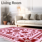 Floral Snowflake Patterned Pink Rug