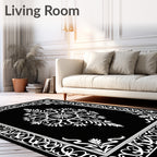 Ornate Floral Black White Design Rug