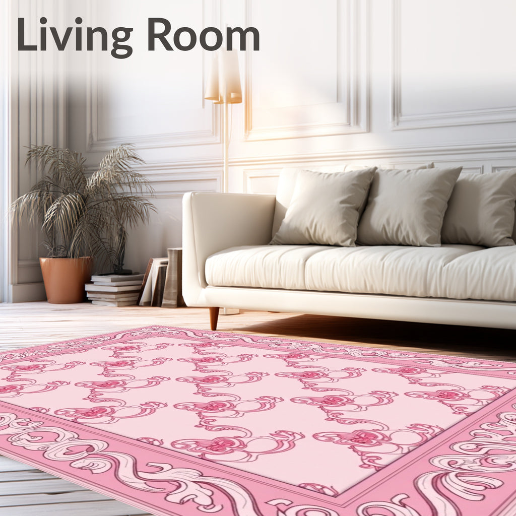 Pink Orchid Floral Baroque Framing Rug
