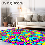 Vibrant Neon Psychedelic Mandala Rug