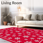 Red White Snowflake Wonderland Rug