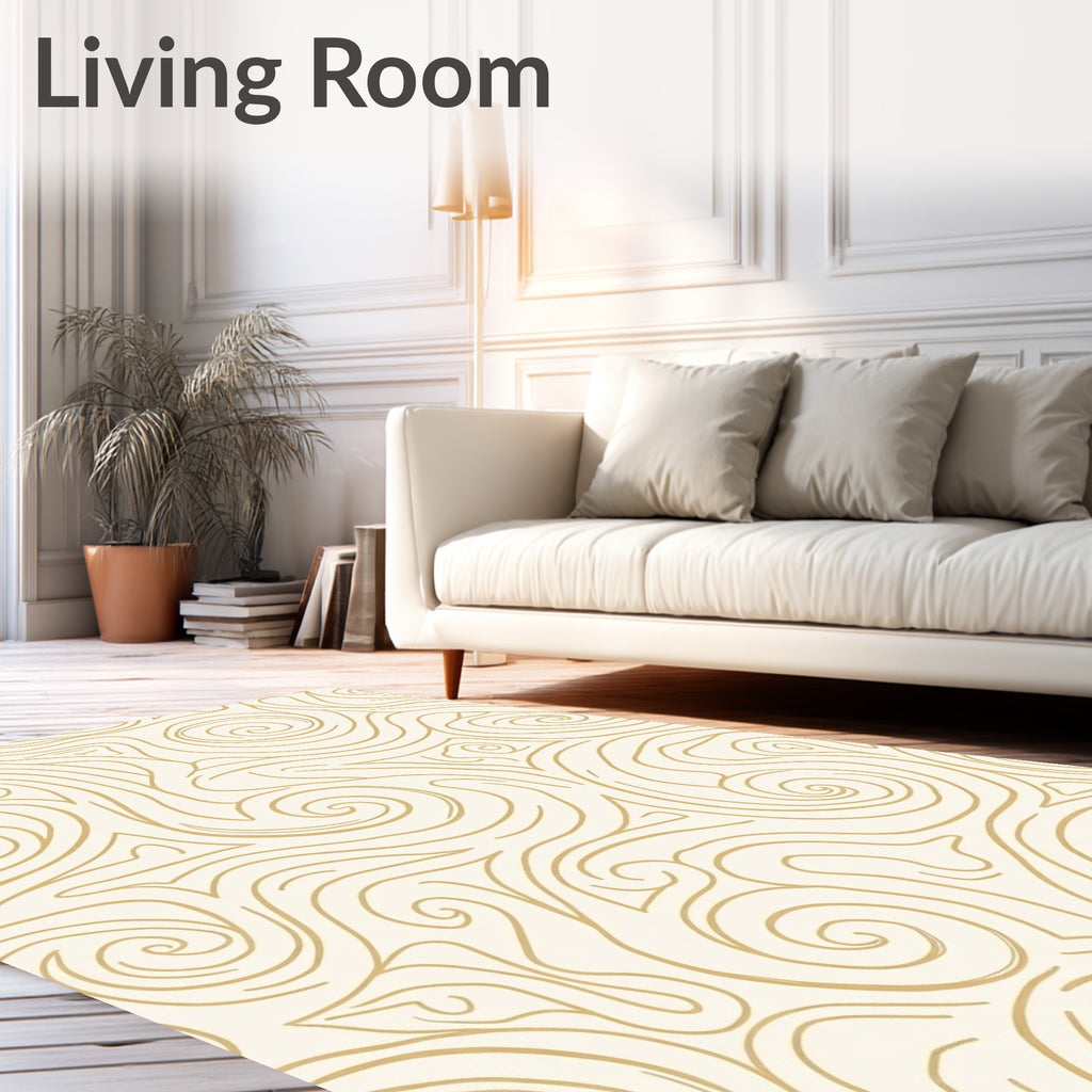 Cream Gold Swirl Abstract Pattern Rug