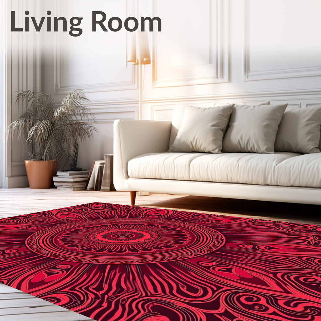 Intricate Red Mandala Pattern Rug