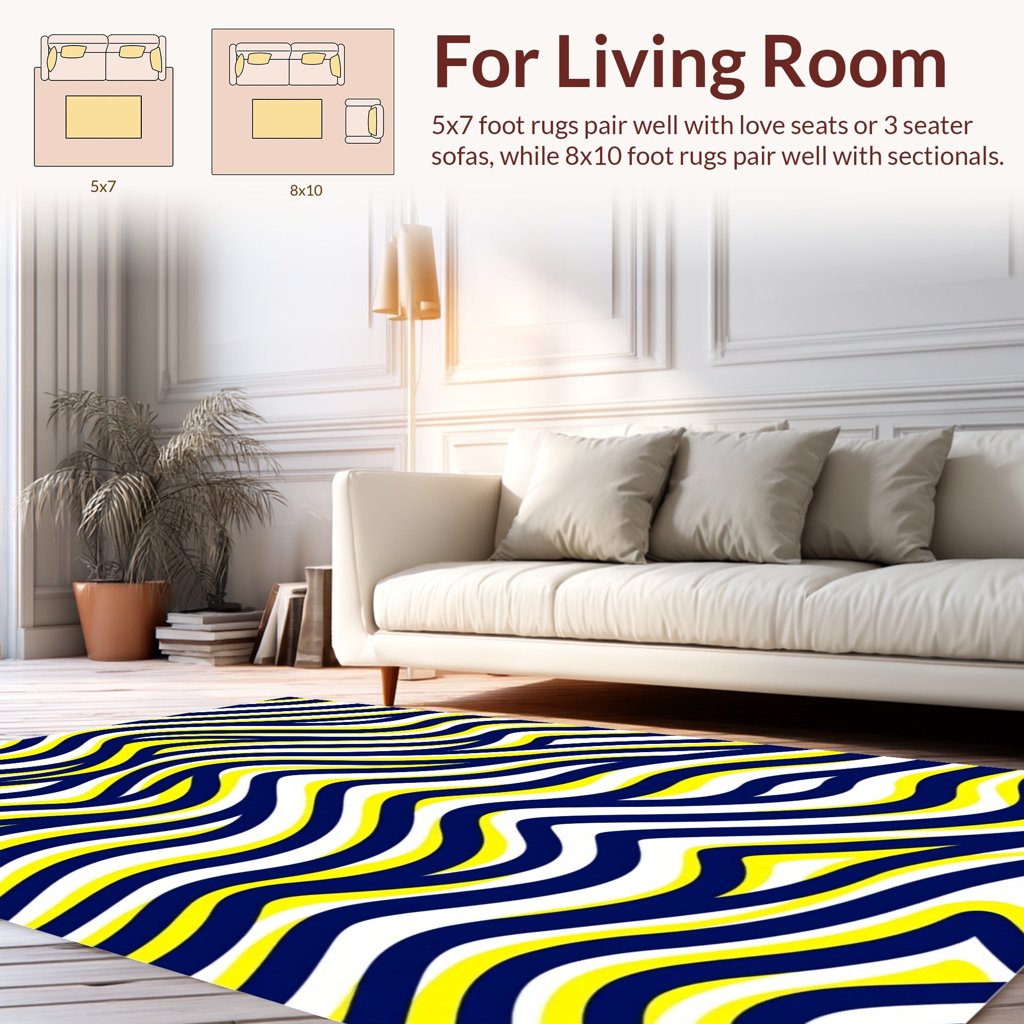 Bold Yellow Blue Wavy Stripes Rug