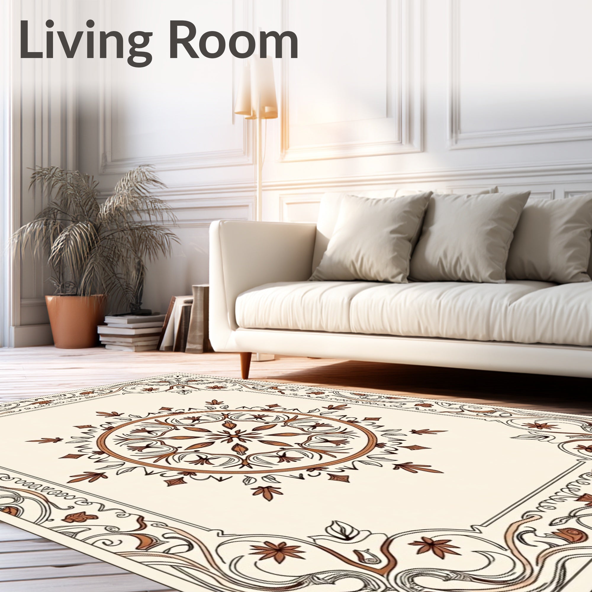 Intricate Floral Mandala Border Design Rug