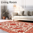 Ornate Floral Scrollwork Cream Red Rug