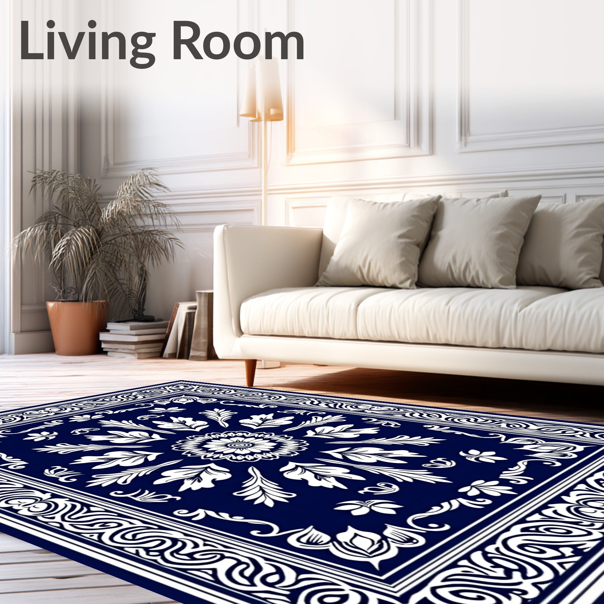 Classic Floral Medallion Indigo Design Rug