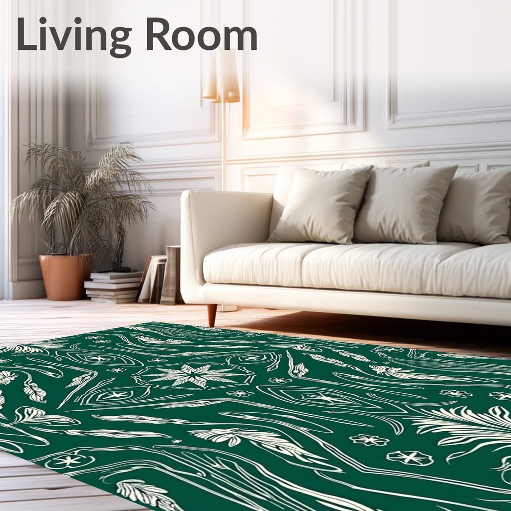 Green Cream Abstract Floral Pattern Rug