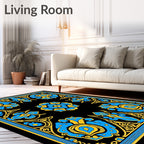 Bold Blue Yellow Floral Scroll Rug