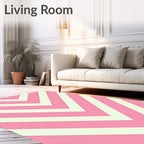 Pink Ivory Chevron Stripes Design Rug
