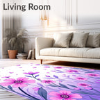 Whimsical Pink Purple Floral Garden Rug