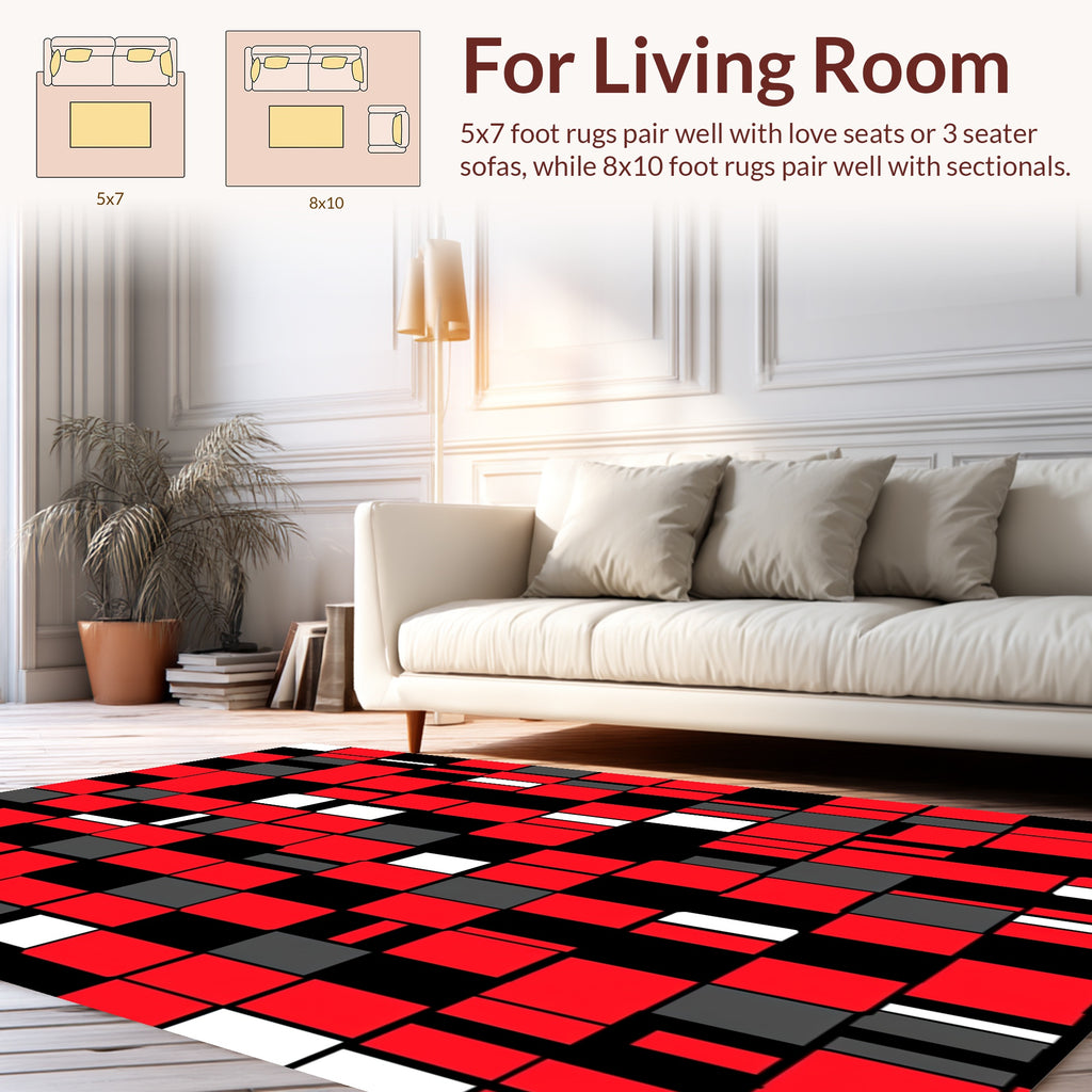 Dynamic Red Black White Geometric Pattern Rug