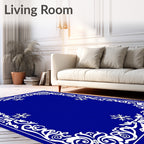 Royal Blue Snowflake Floral Border Rug